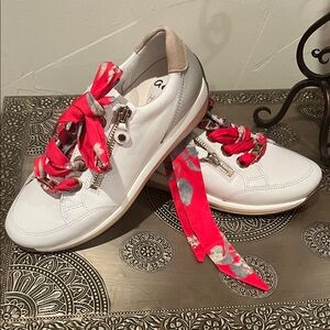 Ara White Sneakers with Pink Floral Laces